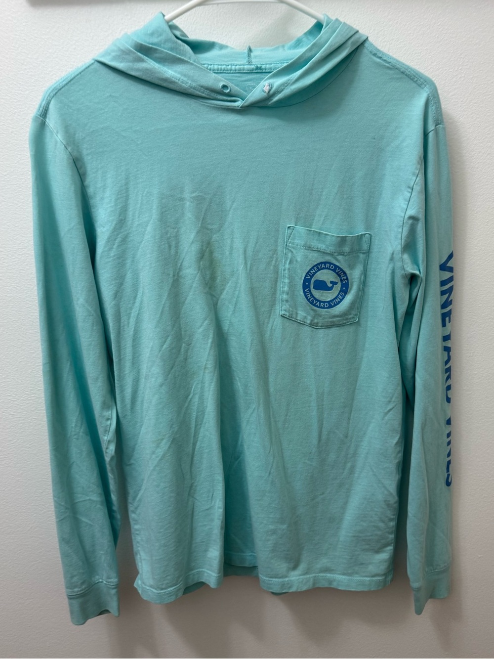 Vineyard Vines Light Teal Hooded Long Sleeve Pocket Tee size XS